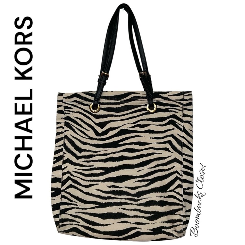 New Michael by Michael Kors Zebra print canvas tote black and white